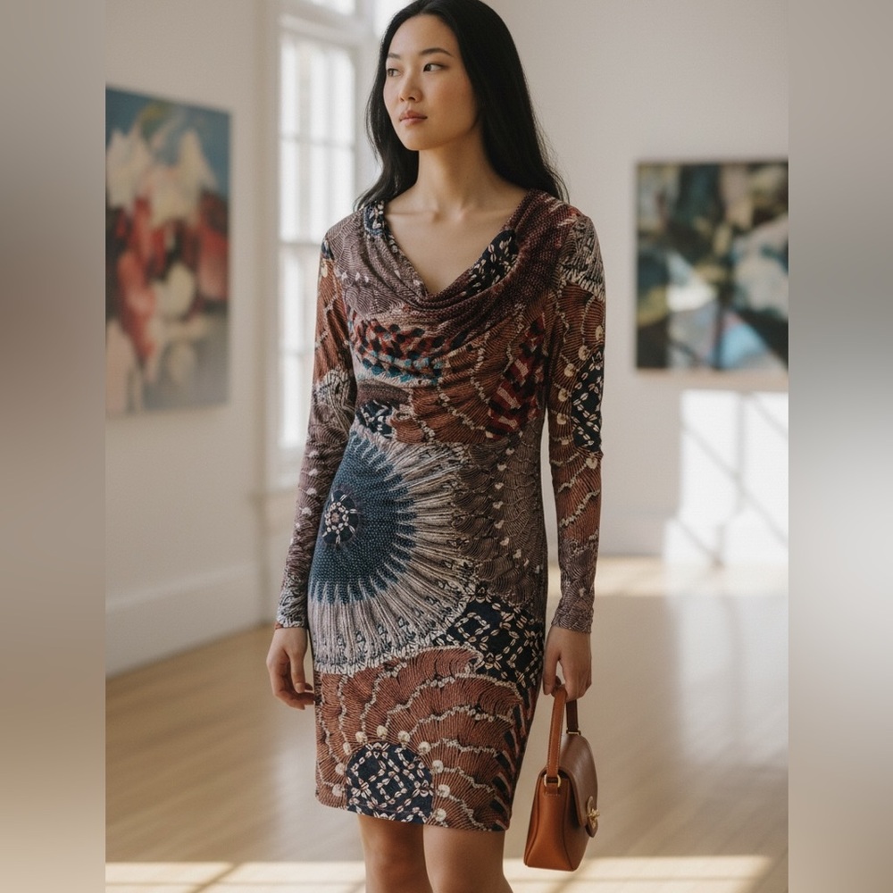 Sao Paulo Mixed Print Cowl Neck Dress Women's Size 8‎